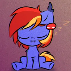 Size: 495x495 | Tagged: safe, artist:i_cant_fix_that, derpibooru import, oc, oc:ali-ce, unofficial characters only, bat pony, pony, bat pony oc, chibi, chromatic aberration, ear piercing, eyes closed, female, gradient background, hidden wings, image, mare, noise, onomatopoeia, piercing, png, sitting, sketch, sleeping, smiling, solo, sound effects, zzz