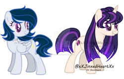 Size: 750x479 | Tagged: safe, artist:xxjinxedheartxx, derpibooru import, oc, oc:blue flash, oc:cosmic shine, pegasus, pony, unicorn, female, horn, image, mare, offspring, parent:flash sentry, parent:rainbow dash, parent:soarin', parent:twilight sparkle, parents:flashlight, parents:soarindash, png