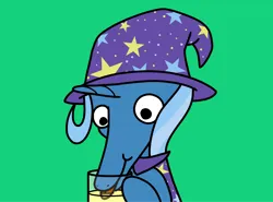 Size: 2048x1518 | Tagged: safe, artist:ewoudcponies, derpibooru import, trixie, earth pony, pony, unicorn, g4, bust, female, glass, green background, hoof hold, horn, image, lapping, long nose, mare, no iris, png, silly, simple background, snoot, solo, tongue out