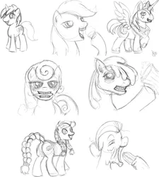 Size: 4025x4467 | Tagged: safe, artist:bees, derpibooru import, berry punch, big mcintosh, carrot top, dinky hooves, golden harvest, granny smith, alicorn, earth pony, pegasus, pony, unicorn, g4, alicornified, braces, butt, carrot, crown, drawthread, false teeth, female, filly, foal, food, grin, hoof shoes, horn, image, jewelry, jpeg, male, mare, mouth hold, muffin, mug, open mouth, plot, race swap, raised hoof, regalia, requested art, signature, sketch, sketch dump, smiling, stallion, young granny smith, younger