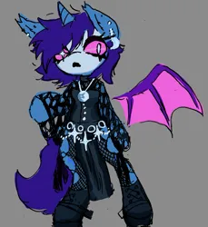 Size: 1077x1175 | Tagged: safe, artist:honeydrops03, derpibooru import, oc, oc:wish fulfillment, unofficial characters only, alicorn, bat pony, bat pony alicorn, pony, unicorn, bat wings, boots, clothes, emo, goth, horn, image, jpeg, makeup, shoes, solo, wings