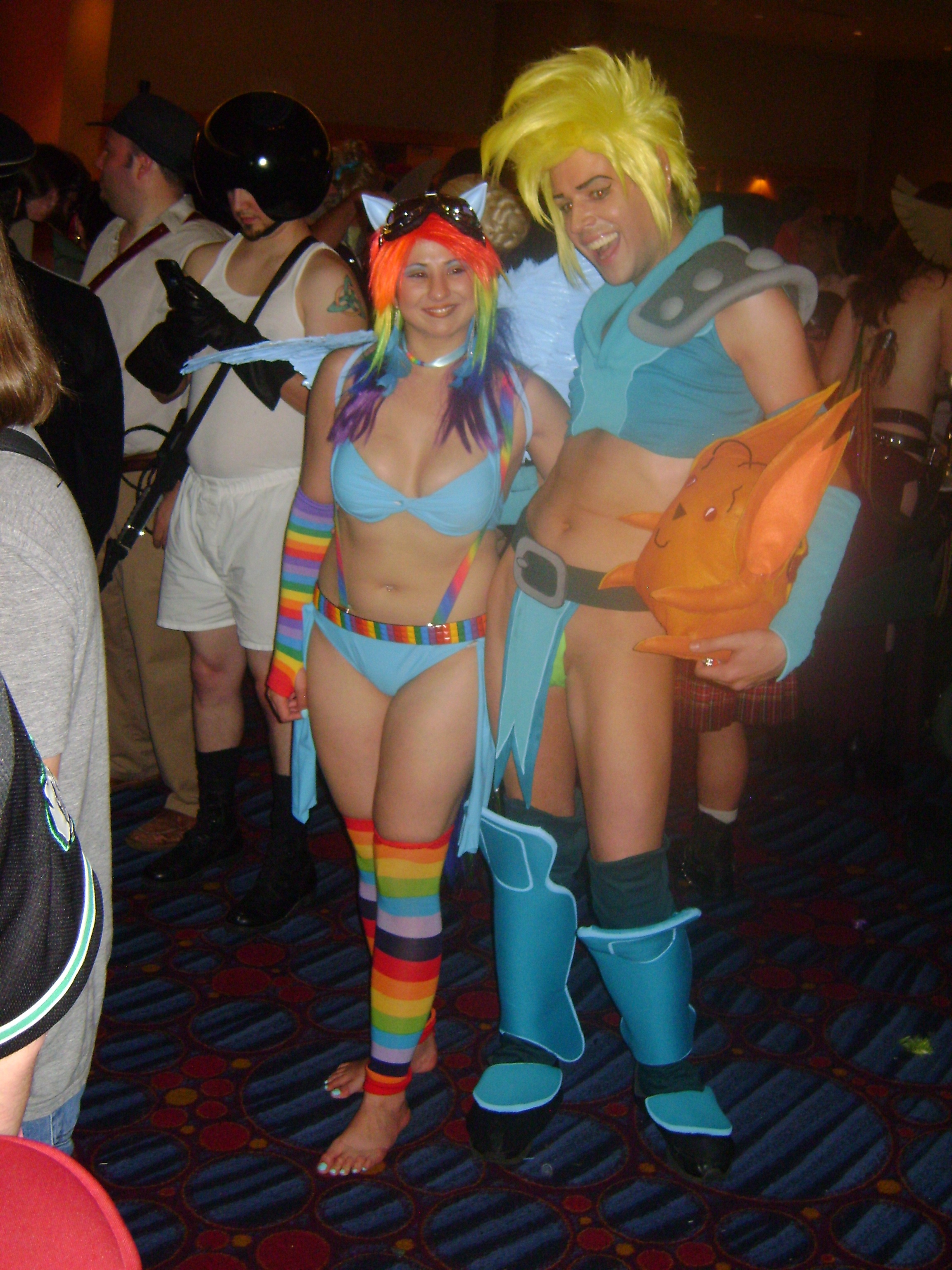 78581 - belly button, cosplay, derpibooru import, drawn together, goggles,  high res, human, irl, irl human, ling-ling, photo, rainbow dash, safe,  space balls, wig, xandir p. wifflebottom - Twibooru