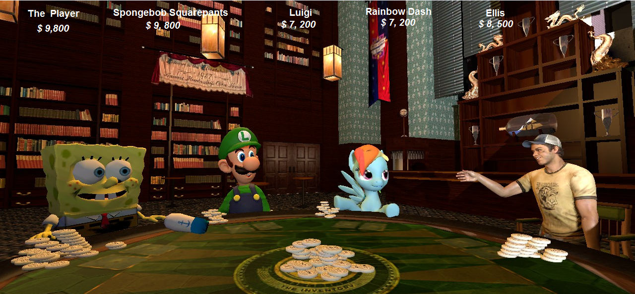Crossover Derpibooru Import Ellis Gambling Gmod Left 4 Dead 2 Luigi Poker Night At The Inventory Rainbow Dash Safe Spongebob Squarepants Super Mario Bros Twibooru