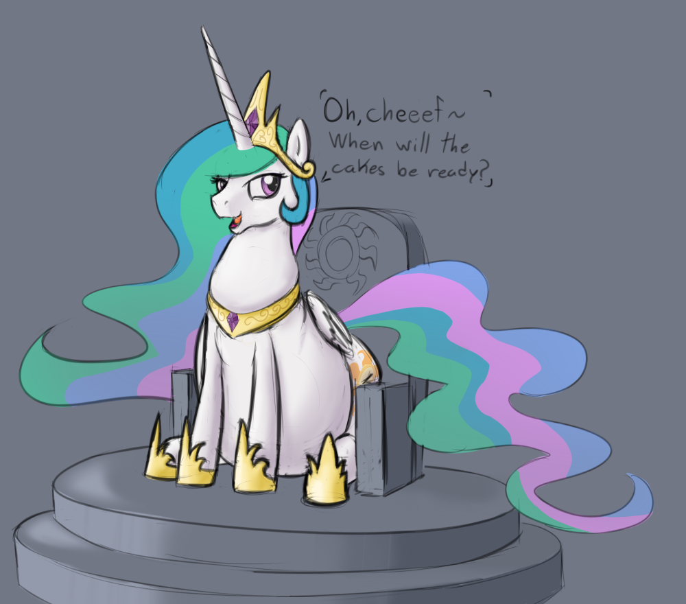 359510 - artist:calorie, belly, big belly, cakelestia, chubbylestia,  derpibooru import, fat, princess celestia, safe, solo, throne - Twibooru