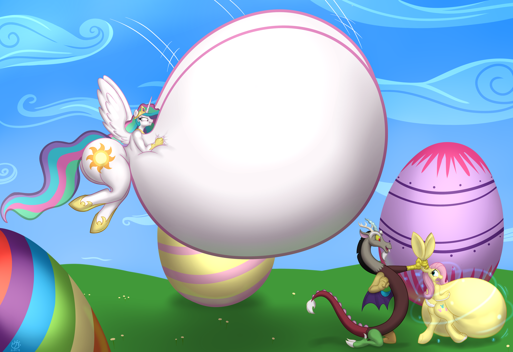 435060 - alicorn, anthro, artist:badgerben, ass, big breasts, breast  expansion, breasts, breasts on floor, bunnyshy, busty fluttershy, busty  princess celestia, clothes, derpibooru import, discord, easter, easter egg,  featureless breasts, female ...