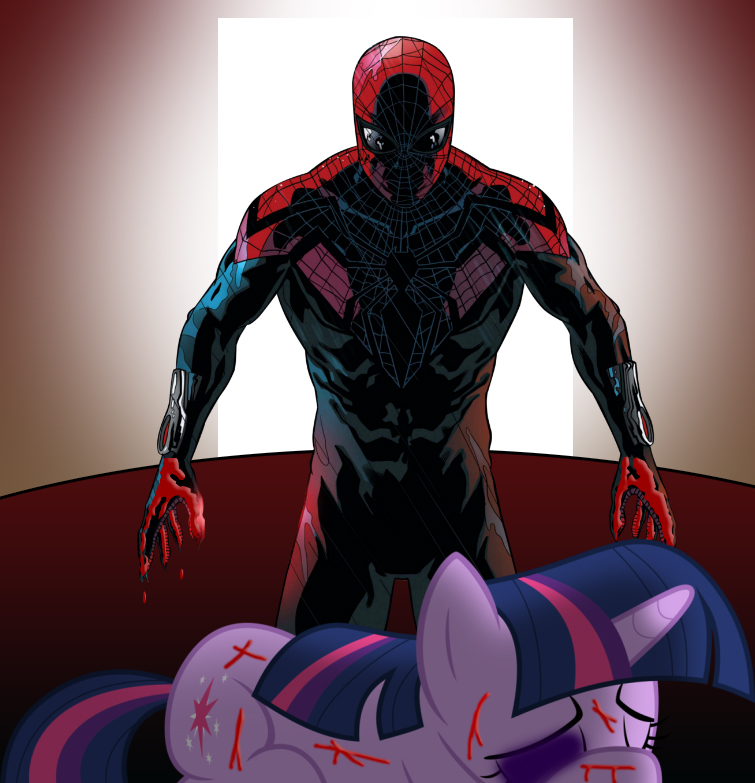 474391 - abuse, artist needed, blood, bruised, derpibooru import, grimdark,  source needed, spider-man, superior spider-man, twilight sparkle, twilybuse  - Twibooru