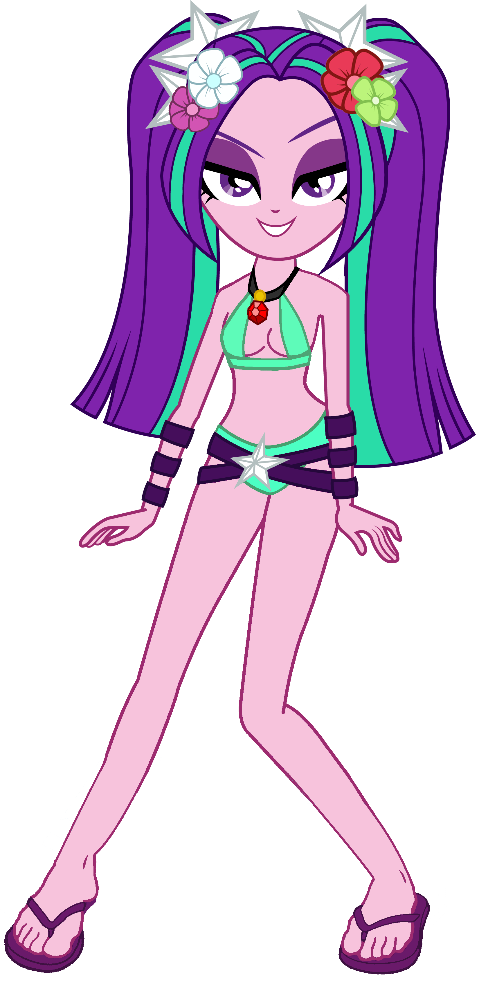 539351 - aria blaze, belt, bikini, breasts, clothes, derpibooru import,  edit, equestria girls, female, flower, jewelry, pendant, rainbow rocks,  sandals, show accurate, simple background, solo, solo female, suggestive,  swimsuit, transparent background ...