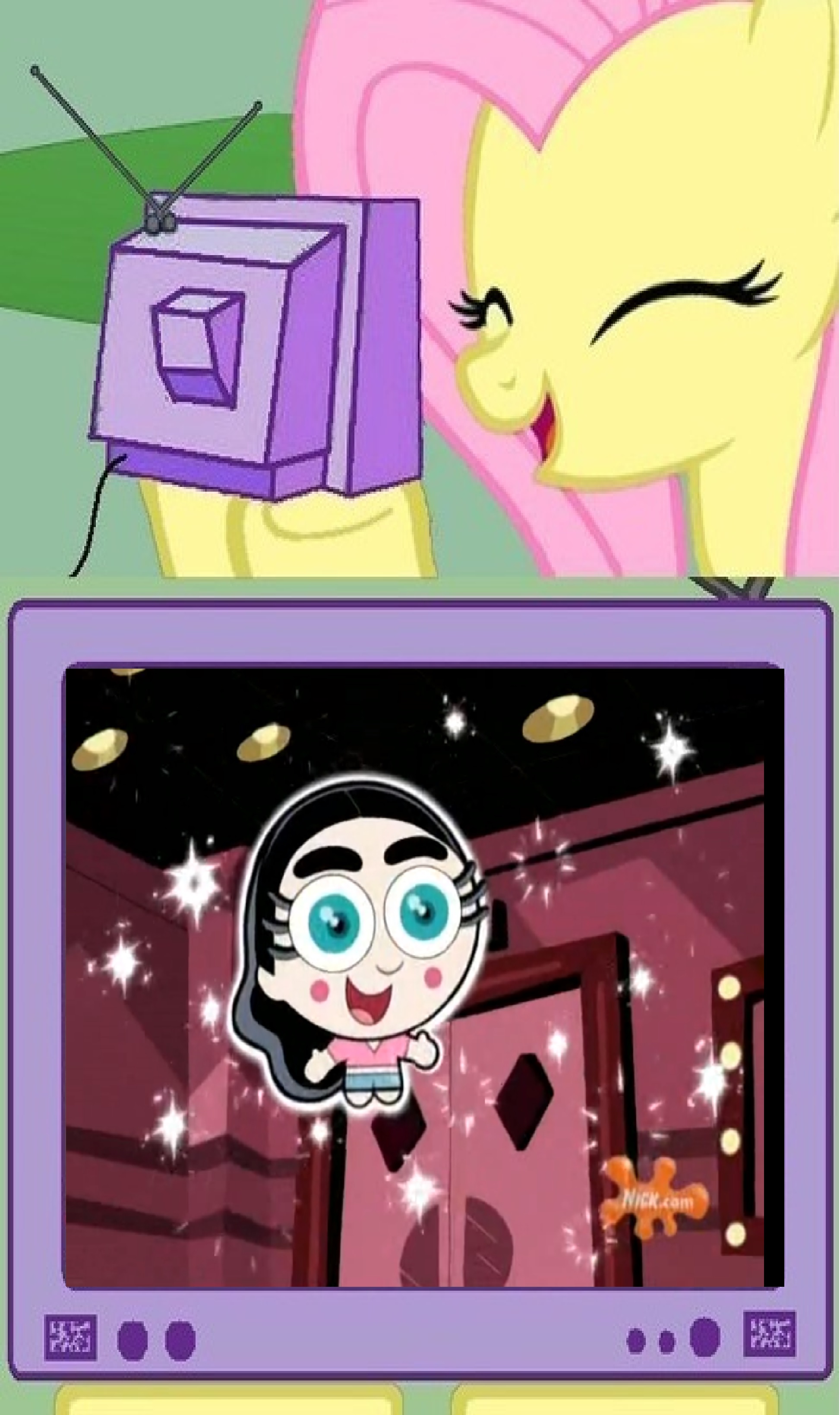 574532 - safe, derpibooru import, fluttershy, pegasus, pony, danny phantom,  exploitable meme, eyes closed, meme, obligatory pony, open mouth, paulina,  smiling, tv meme - Twibooru