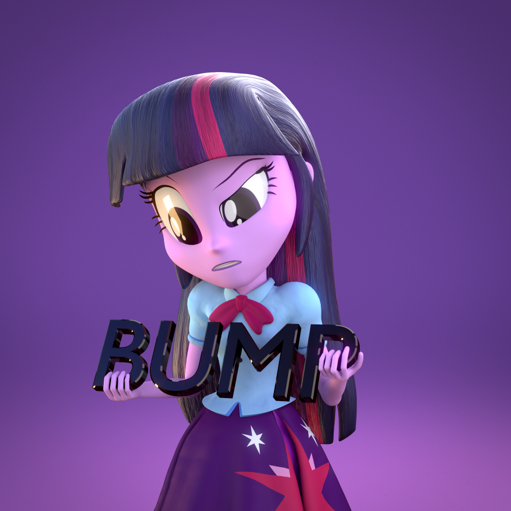 632324 - safe, artist:3d thread, artist:creatorofpony, derpibooru import,  twilight sparkle, equestria girls, /mlp/, 3d, 3d model, blender, bump,  clothes, curious, holding, questioning, shirt, skirt, solo - Twibooru