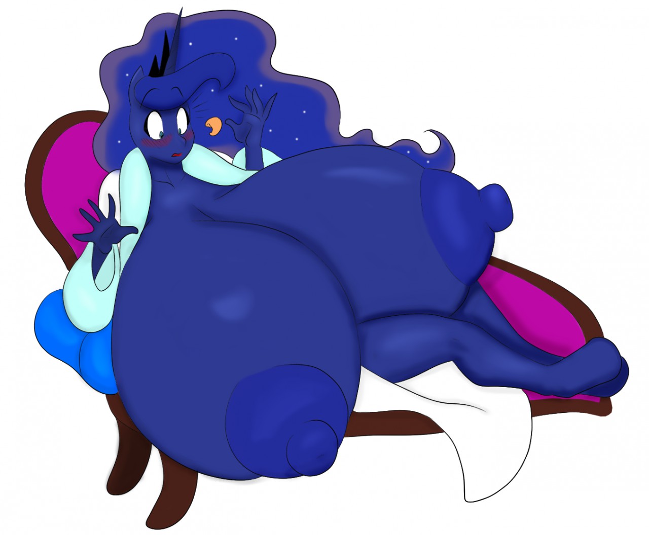 668577 - anthro, areola, artist:blues64, artist:marauder6272, bathrobe, big  areola, big breasts, big nipples, blushing, breast expansion, breasts,  breasts on floor, busty princess luna, chip, clopfic in source, clothes,  colored, color edit, couch