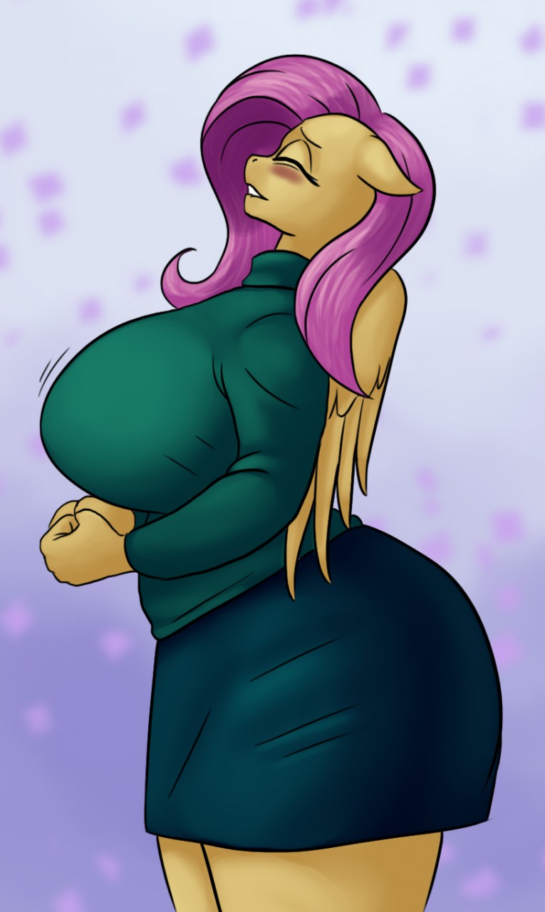 694920 - anthro, artist:clock-face, big breasts, blushing, breast expansion,  breasts, busty fluttershy, butt expansion, clothes, comic:flutterfwoomp,  curvy, derpibooru import, expansion, female, fist, flutterfwoomp,  fluttershy, growth, hips, hourglass ...