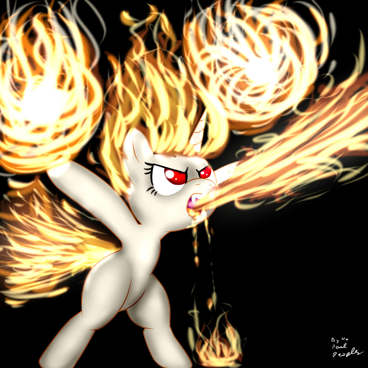 745311 - angry, artist:paulpeopless, derpibooru import, fire, fire  breathing, flame twilight sparkle, mane of fire, rapidash, rapidash twilight,  safe, solo, twilight sparkle - Twibooru