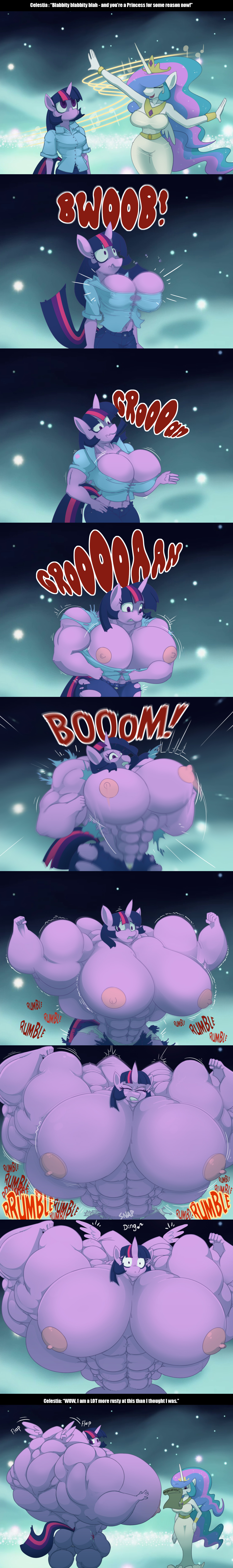 768343 - alternate scenario, anthro, armpits, artist:toonpower, ascension  enhancement, big breasts, breast expansion, breasts, busty princess  celestia, busty twilight sparkle, button popping, clothes, comic,  derpibooru import, female, fetish, growth ...