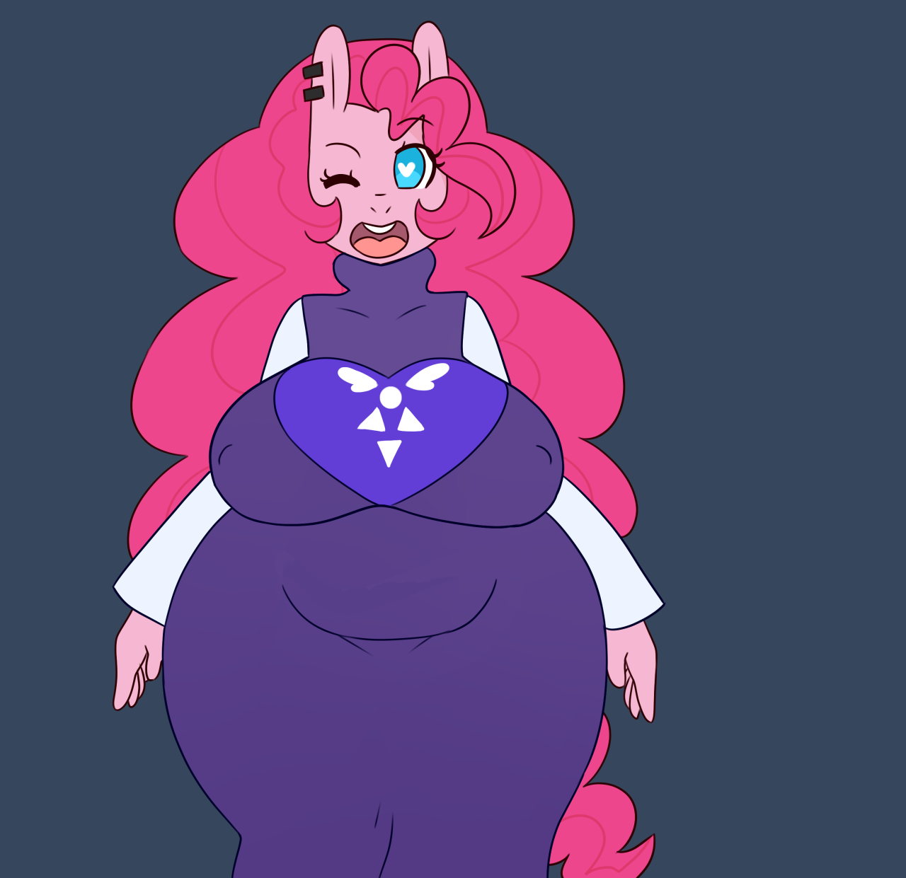 796648 - suggestive, artist:somescrub, derpibooru import, pinkie pie,  anthro, hugtastic pinkie pie, bbw, big breasts, breasts, busty pinkie pie,  chubby, clothes, costume, explicit source, female, heart eyes, huge breasts,  solo, toriel, undertale,