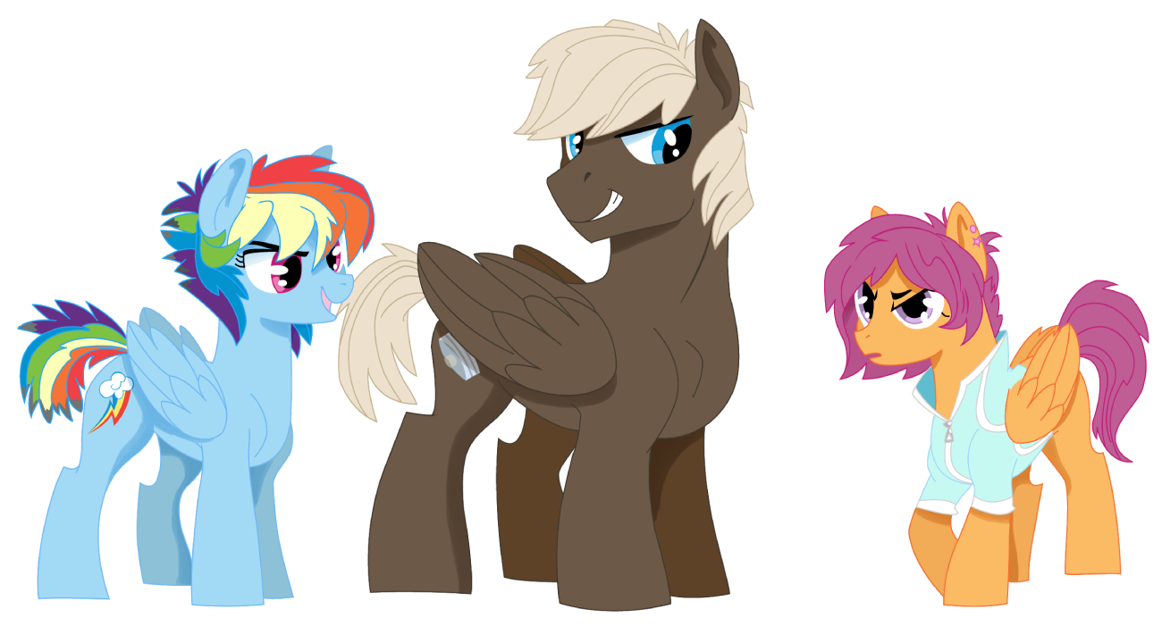 857989 - safe, artist:dbkit, derpibooru import, dumbbell, rainbow dash,  scootaloo, clothes, dumbdash, female, jacket, male, older, older scootaloo,  shipping, story included, straight - Twibooru