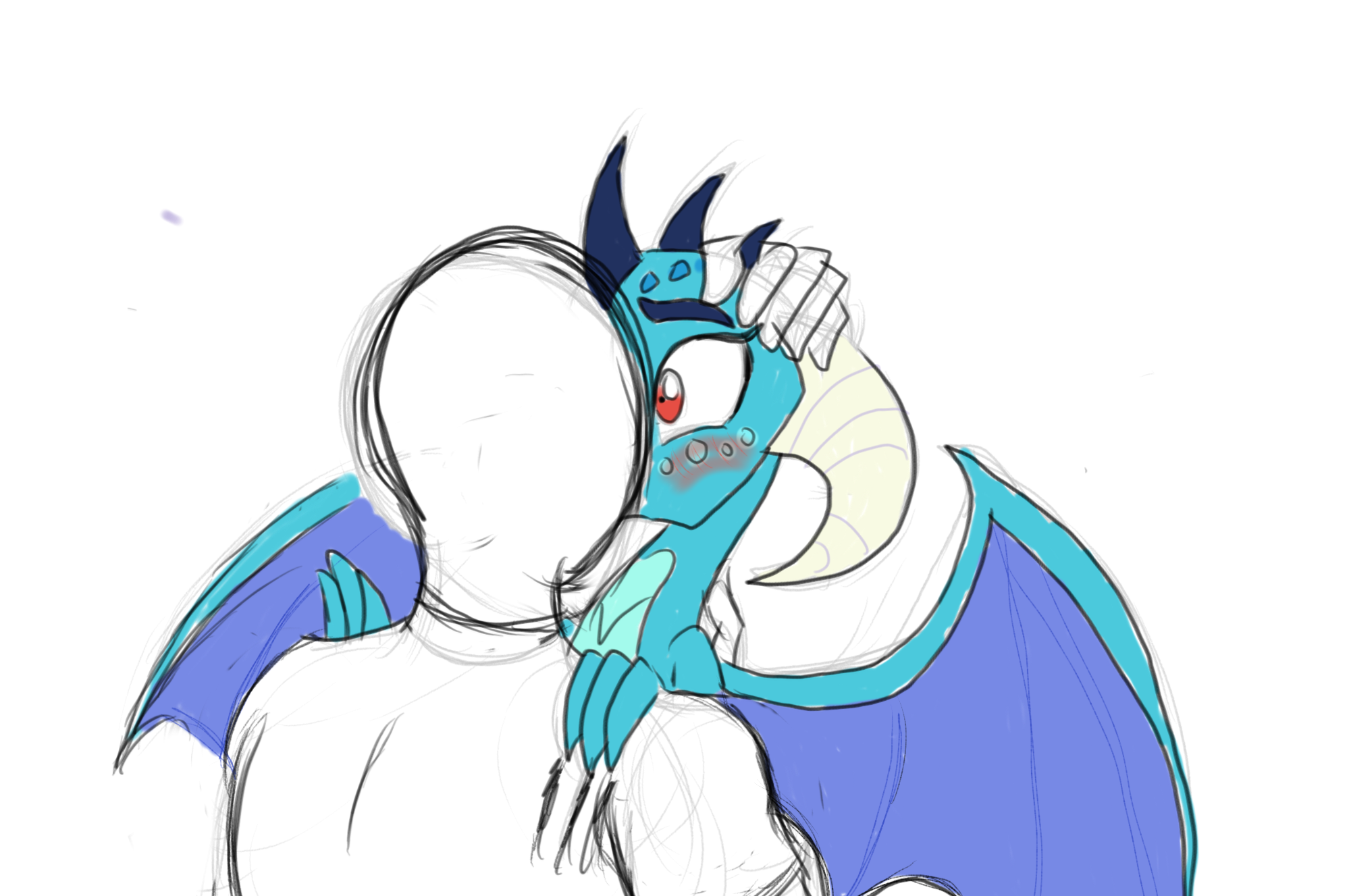 881098 - artist:frikdikulous, blushing, clothes, colored, derpibooru  import, dragon, female, human, human male, kissing, male, oc, oc:anon,  princess ember, safe, simple background, straight, surprise kiss - Twibooru