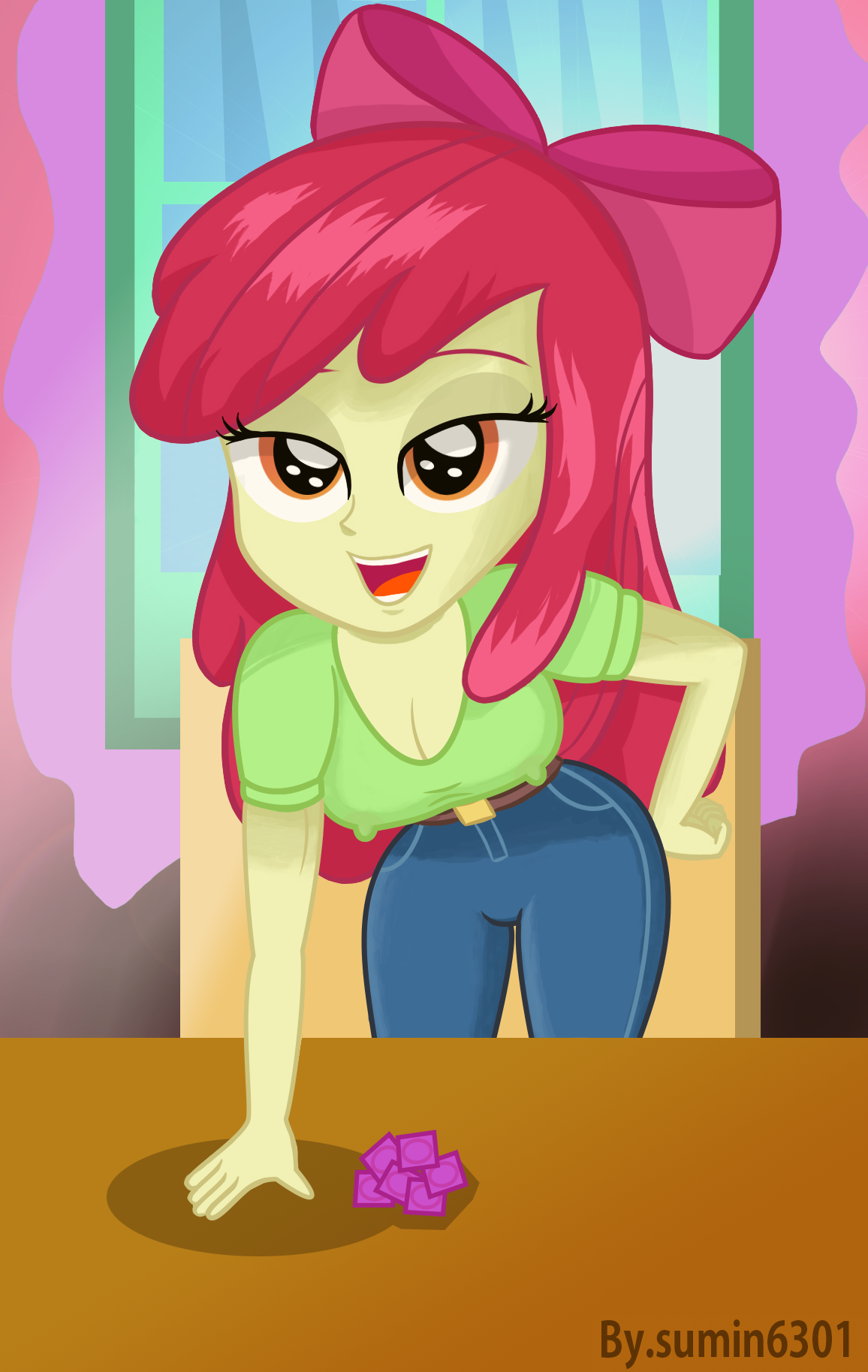 1277572 - suggestive, artist:sumin6301, apple bloom, equestria girls, g4,  adorabloom, bar…