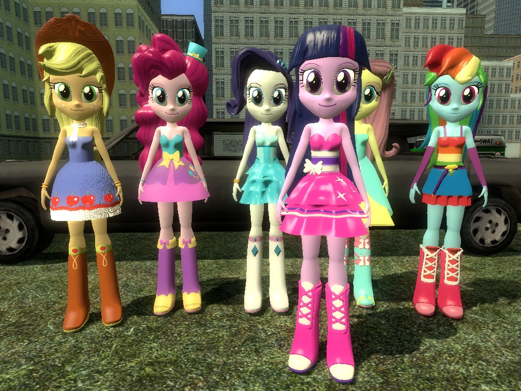 1174898 - safe, artist:sonic5421, derpibooru import, applejack, fluttershy,  pinkie pie, rainbow dash, rarity, twilight sparkle, twilight sparkle  (alicorn), equestria girls, 3d, bare shoulders, fall formal outfits, gmod,  humane five, humane six, limousine,