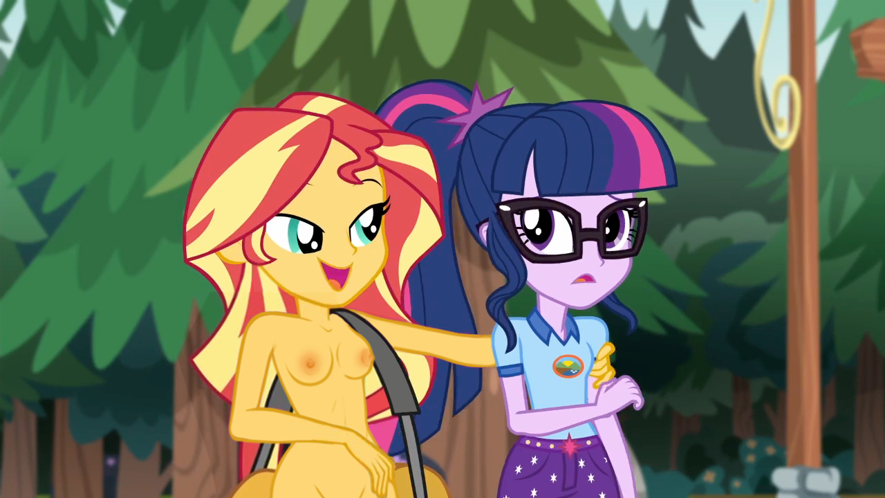 1424607 - questionable, derpibooru import, edit, edited edit, edited  screencap, editor:slayerbvc, screencap, sci-twi, sunset shimmer, twilight  sparkle, equestria girls, legend of everfree, breasts, camp everfree,  clothed female nude female, duffle bag ...