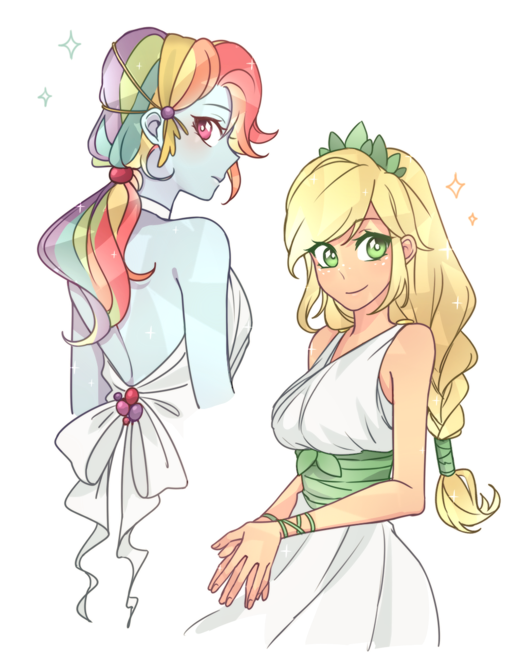 2537224 - safe, artist:yuan-rino, applejack, rainbow dash, equestria girls,  g4, anime, female, lesbian, ship:appledash, shipping - Derpibooru