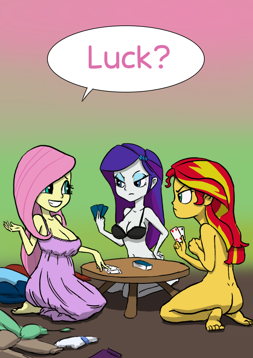 1545086 - questionable, artist:mrincon, derpibooru import, fluttershy,  rarity, sunset shimmer, bat pony, equestria girls, angry, barefoot, belly  button, big breasts, black underwear, bra, breasts, busty fluttershy, busty  rarity, cheating, cleavage ...