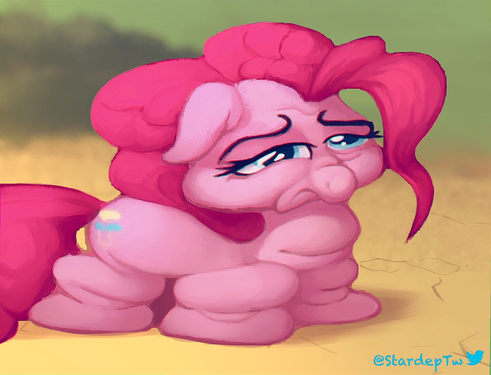 1605489 - safe, artist:stardep, derpibooru import, pinkie pie, pony, rock  solid friendship, deflated, deflation, digital art, meme, mood, pinkie  being pinkie, scene interpretation, solo - Twibooru
