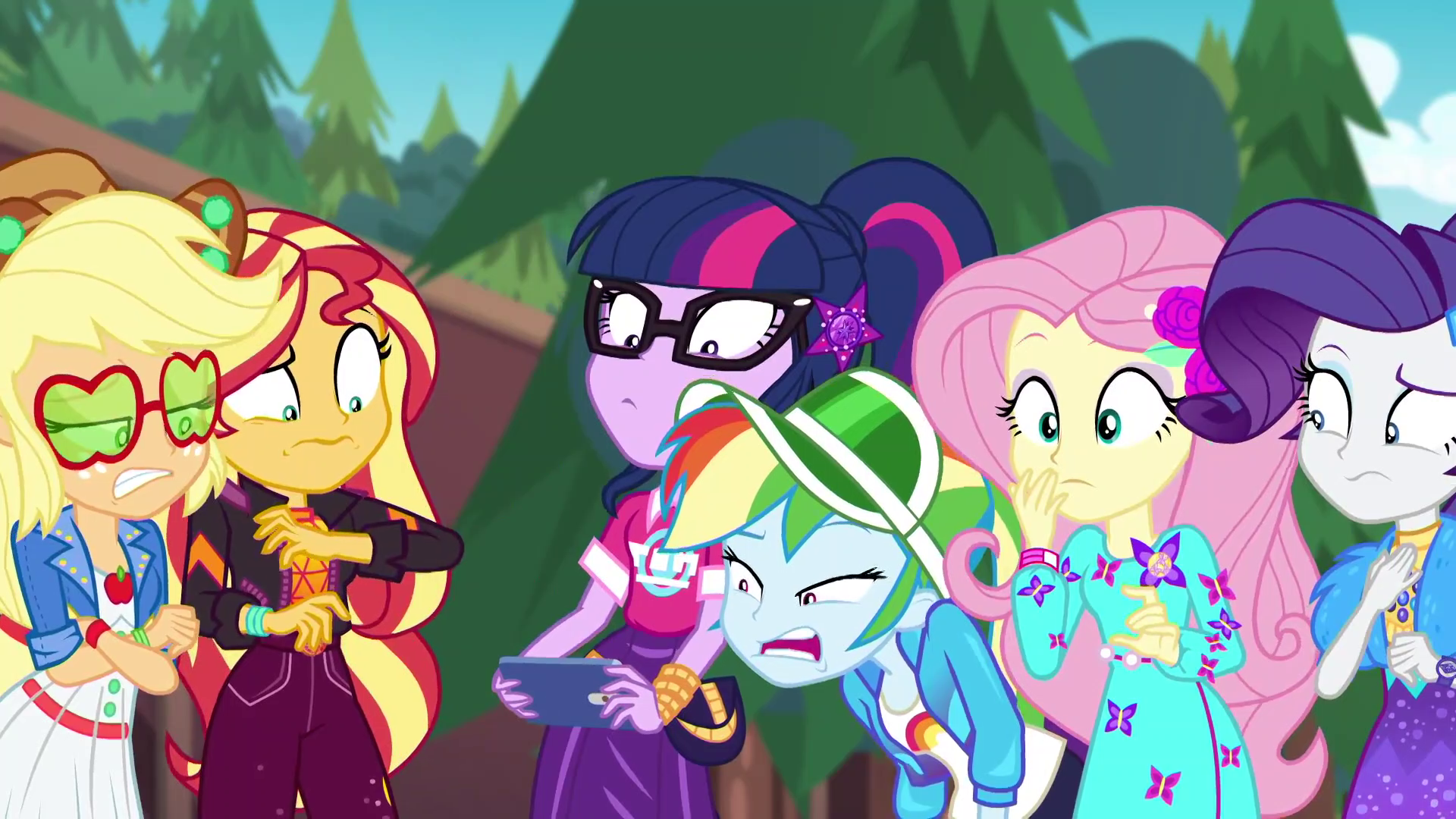 1630721 - applejack, applejack&#39;s sunglasses, bracelet, butterfly,  derpibooru import, disgusted, equestria girls, equestria girls series,  faic, festival filters, fluttershy, geode of fauna, geode of shielding,  geode of telekinesis, hat, jewelry, magical ...