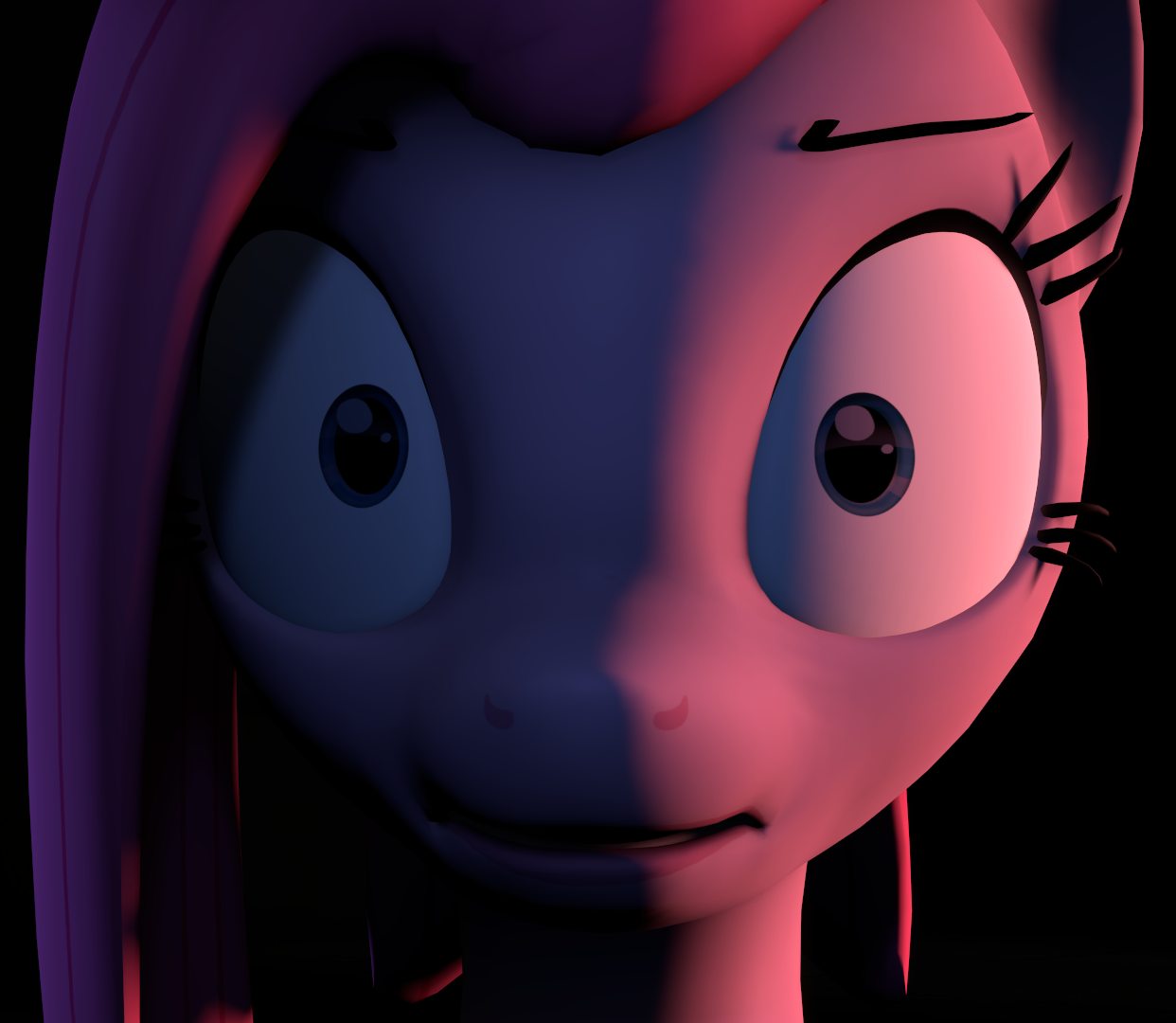 1649542 - safe, artist:camtwosix, derpibooru import, pinkamena diane pie, pinkie  pie, pony, 3d, close-up, dark, despair, eyebrows, female, looking at you,  mare, open mouth, sad, scared, shrunken pupils, solo, source filmmaker -, image size:1242x1080