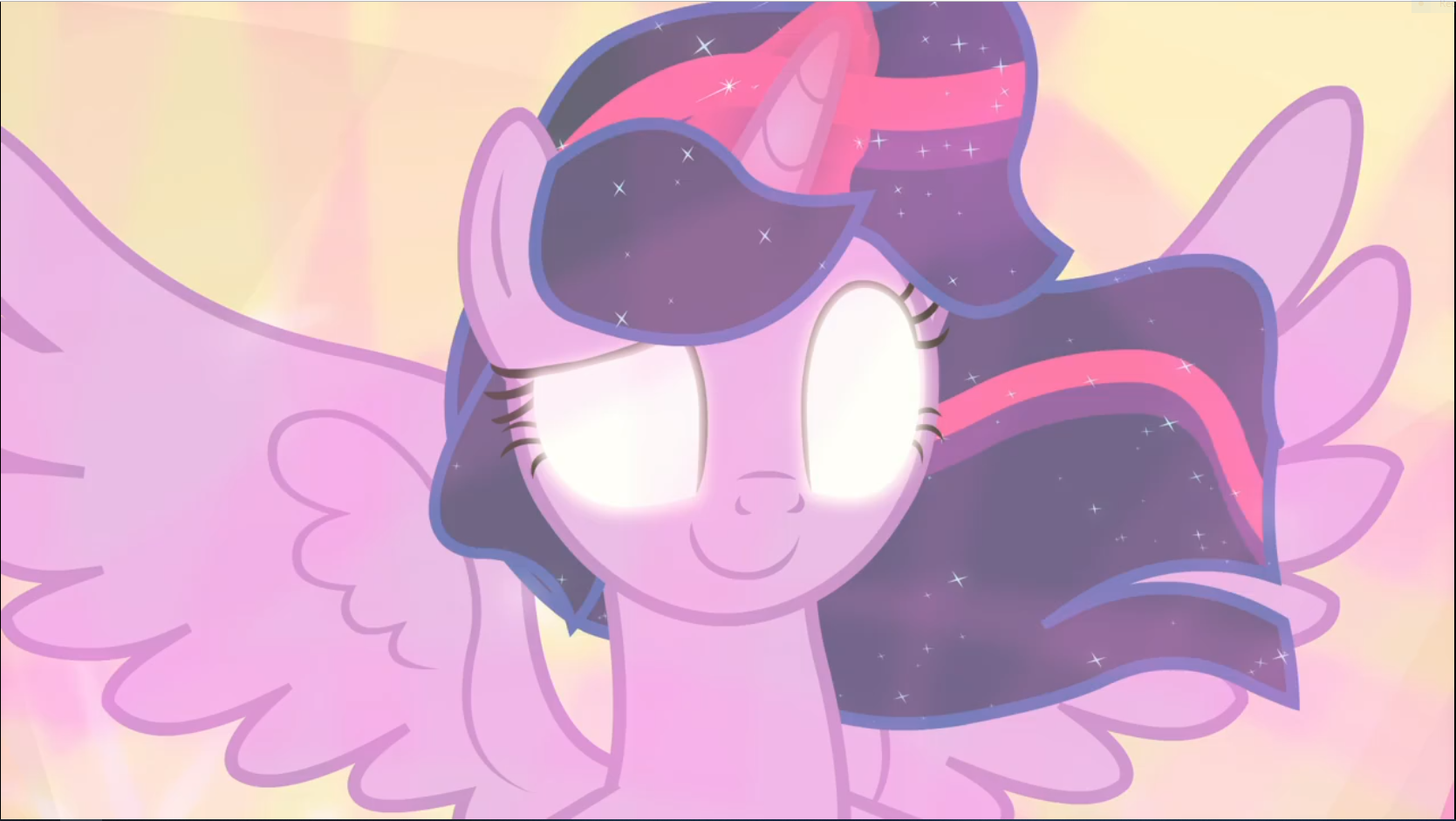 1773603 - safe, derpibooru import, screencap, twilight sparkle, twilight  sparkle (alicorn), alicorn, pony, the beginning of the end, ethereal mane, glowing  eyes, glowing horn, horn, magic, magic of friendship, raised eyebrow,  smiling,