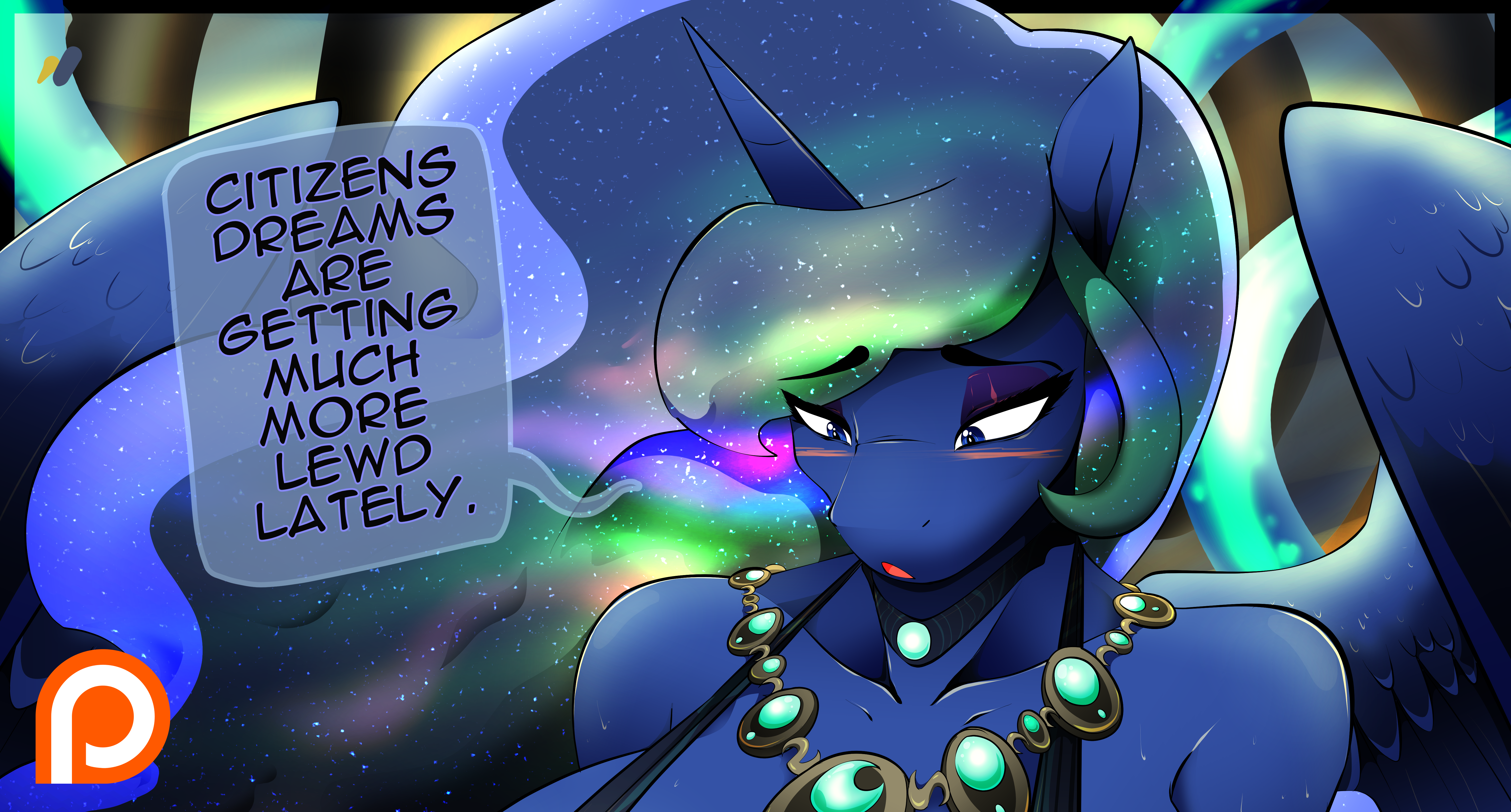 1835592 - alicorn, anthro, artist:vale-city, blushing, breasts, busty  princess luna, cropped porn, derpibooru import, jewelry, lewd, necklace,  patreon, patreon logo, princess luna, suggestive - Twibooru