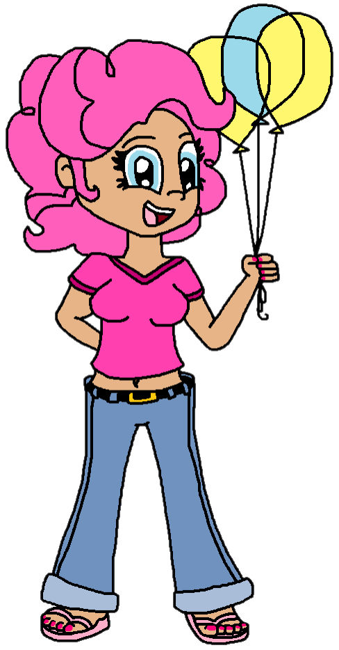 Artist Logan Jones Balloon Belly Button Breasts Clothes Derpibooru Import Feet Female Flip Flops Human Humanized Jeans Midriff Nail Polish Pants Pinkie Pie Safe Simple Background Transparent Background Twibooru