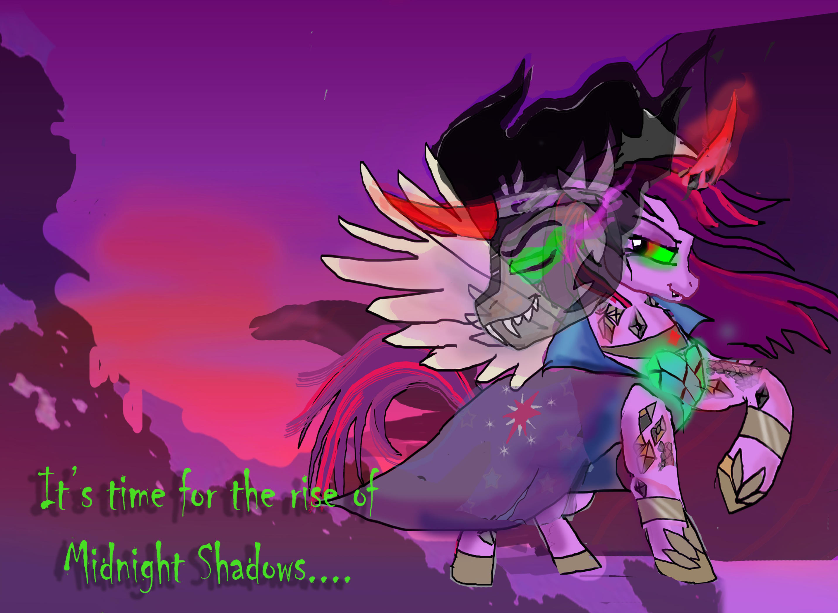 1926691 - safe, artist:raggyrabbit94, derpibooru import, part of a set,  king sombra, twilight sparkle, twilight sparkle (alicorn), alicorn, pony,  umbrum, unicorn, black crystals, black gems, bridal gown, clothes, colored  horn, corrupted, corrupted