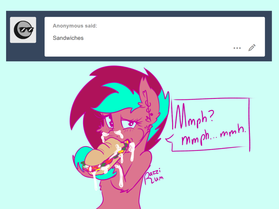 962px x 723px - 1972163 - artist:razzirum, derpibooru import, food, not porn, oc, oc:razzi  rum, sandwich, sandwich censorship, solo, suggestive, that's not  mayonnaise, tumblr, unofficial characters only - Twibooru