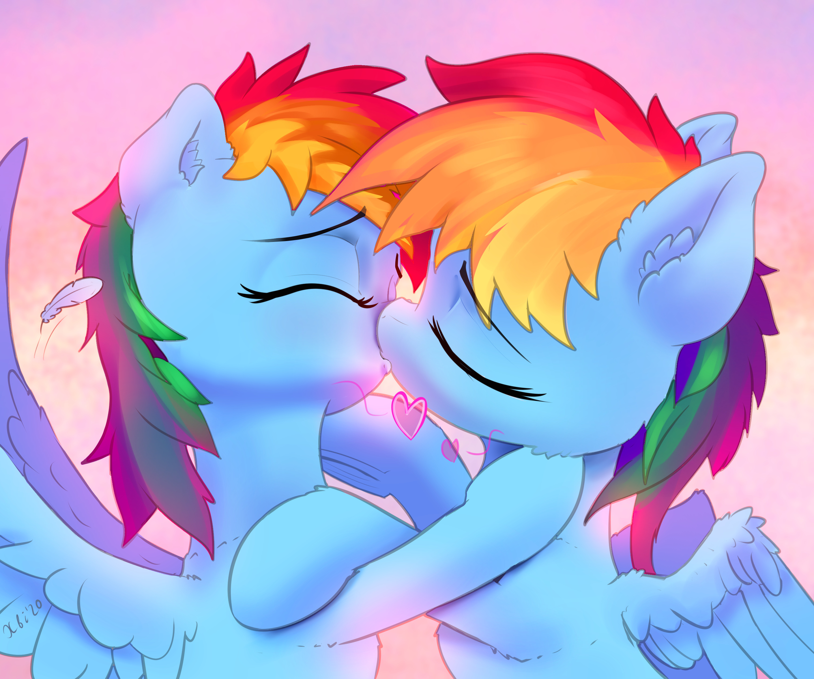 2059979 - safe, artist:xbi, derpibooru import, rainbow dash, pegasus, pony,  double rainbow, female, kissing, lesbian, mare, self paradox, self ponidox,  selfcest, shipping - Twibooru