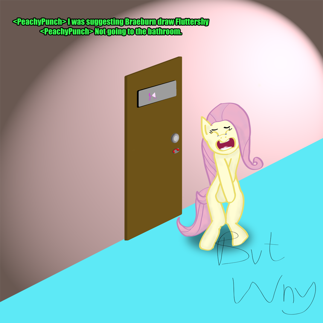 2085622 - safe, artist:koribaka, derpibooru import, fluttershy, pony,  bipedal, but why, desperation, dialogue, door, need to pee, omorashi, potty  dance, potty emergency, potty time, text, toilet, trotting, trotting in  place - Twibooru