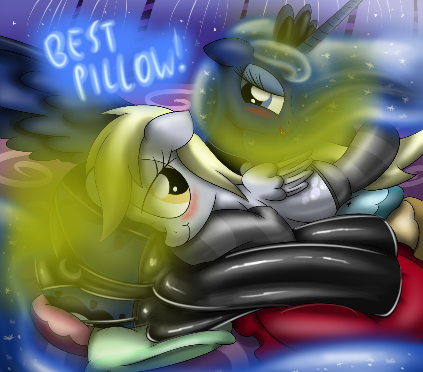 2098675 - suggestive, artist:ziemniax, derpibooru import, edit, derpy  hooves, princess luna, pegasus, pony, blushing, butt, butt pillow, clothes, face  fart, fart, fart cloud, fart edit, fart fetish, female, fetish, lesbian,  lunaderp, lunar