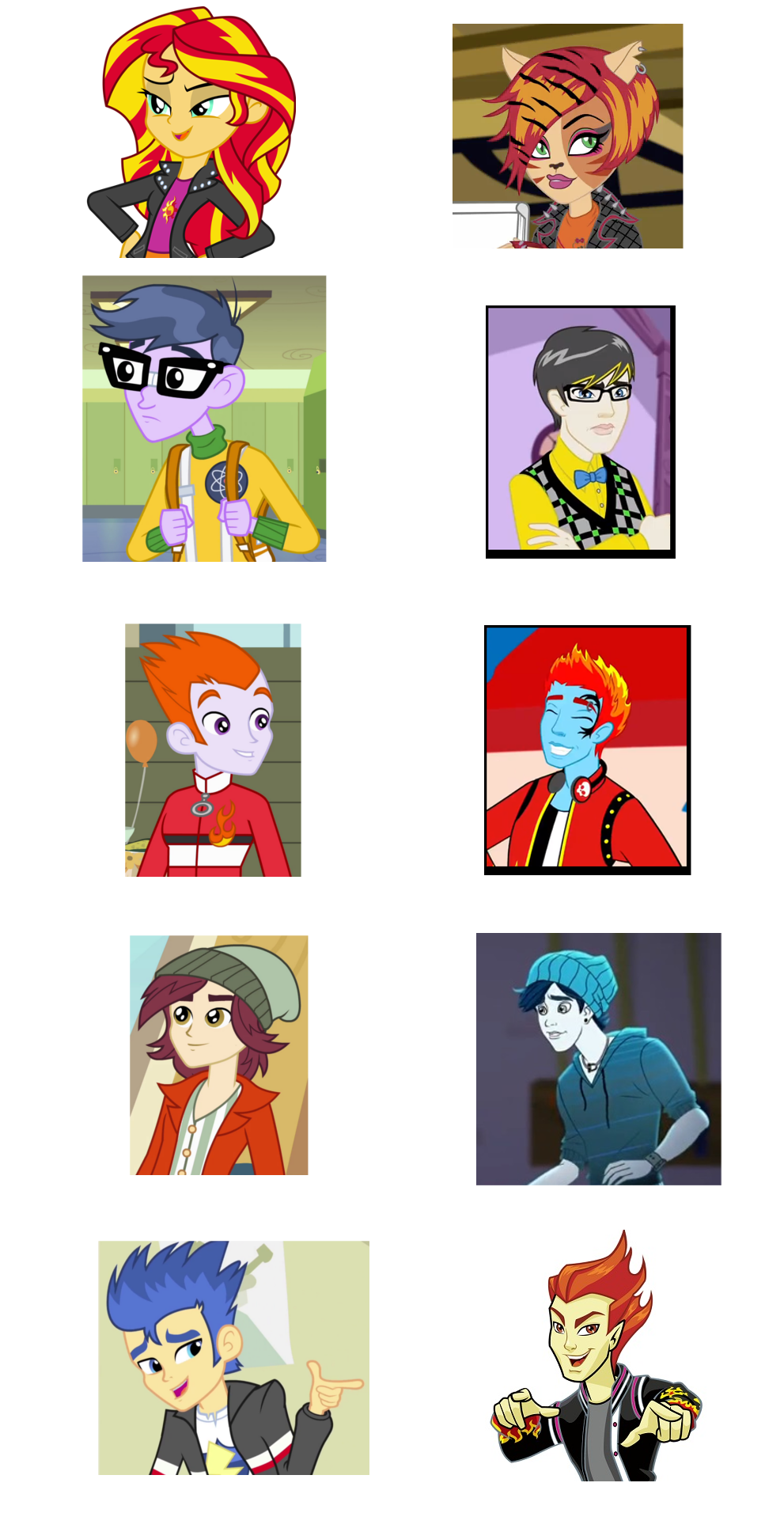 2139714 - safe, derpibooru import, flash sentry, heath burns, microchips,  normal norman, sunset shimmer, equestria girls, equestria girls (movie),  rainbow rocks, /mlp/, background human, comparison, heath burns (monster  high), holt hyde, invisi