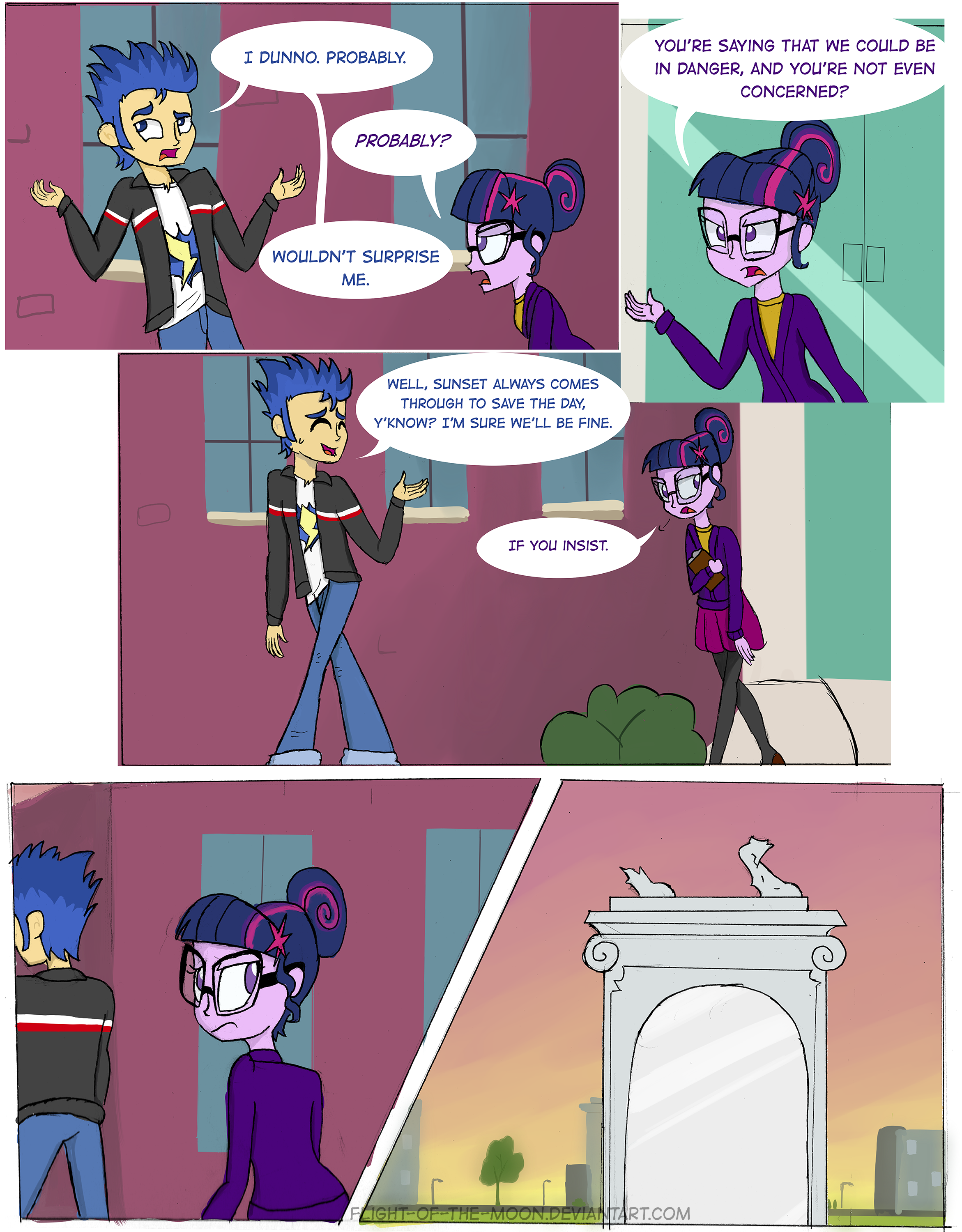 2167388 - safe, artist:flight-of-the-moon, banned from derpibooru, deleted  from derpibooru, derpibooru import, flash sentry, sci-twi, twilight  sparkle, comic:equestria girls crystal guardians, equestria girls, angry,  canterlot high, clothes, comic ...