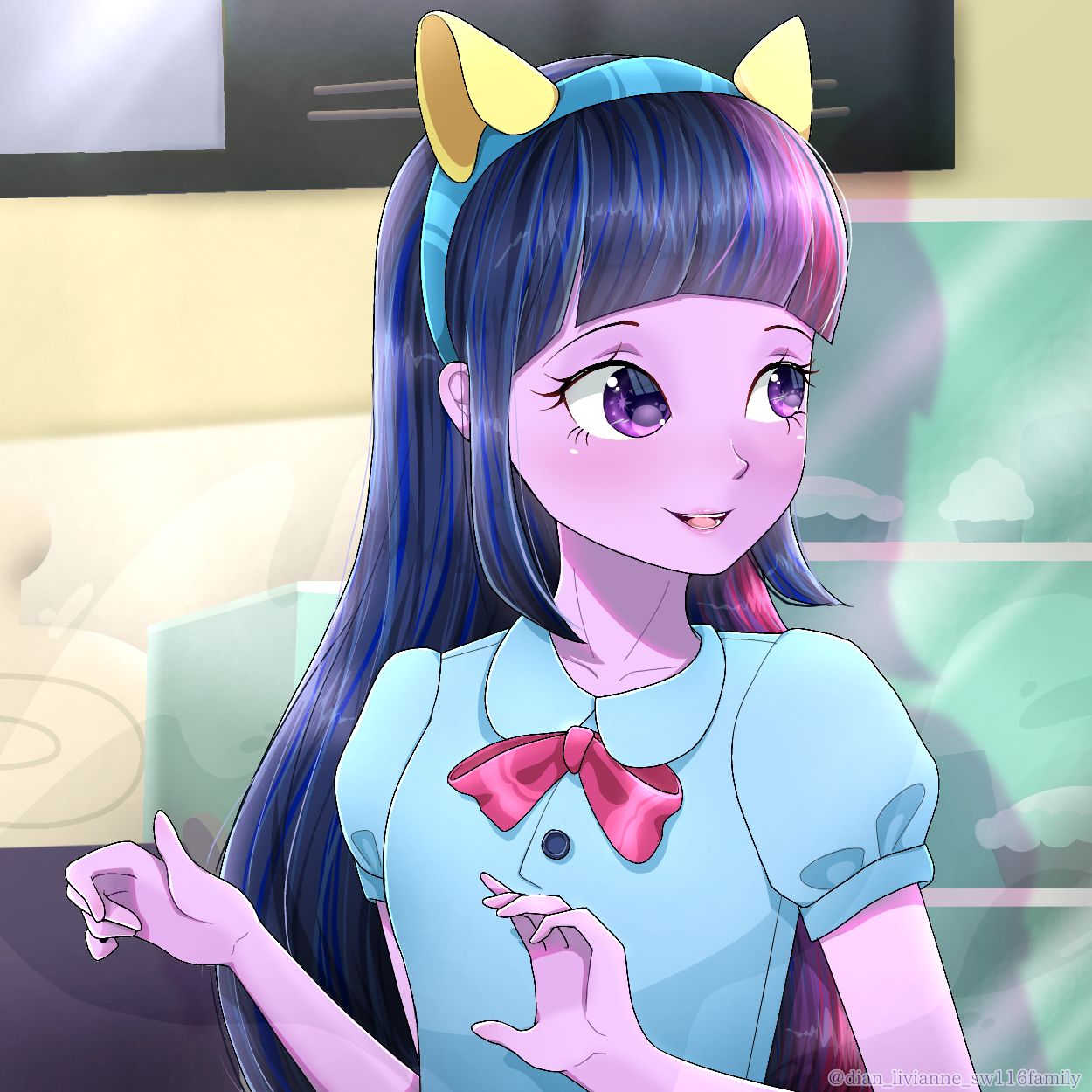 2597347 - safe, artist:dianlivianne, derpibooru import, twilight sparkle, equestria  girls, equestria girls (movie), anime style, fake ears, female, image, open  mouth, png, pony ears, solo - Twibooru