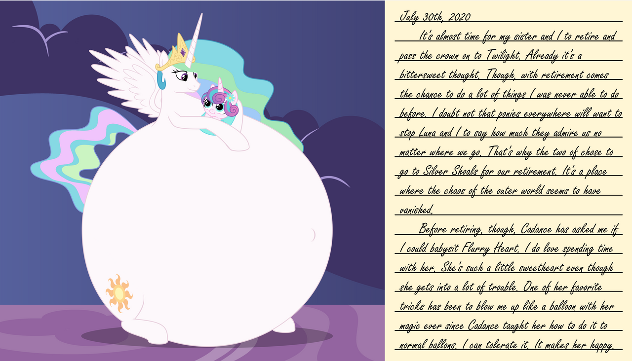 2271399 - safe, artist:mintydrop2013, derpibooru import, princess celestia,  princess flurry heart, alicorn, pony, air inflation, baby, baby pony, belly,  belly button, big belly, blimpestia, crown, female, filly, foal, huge belly,  impossibly large