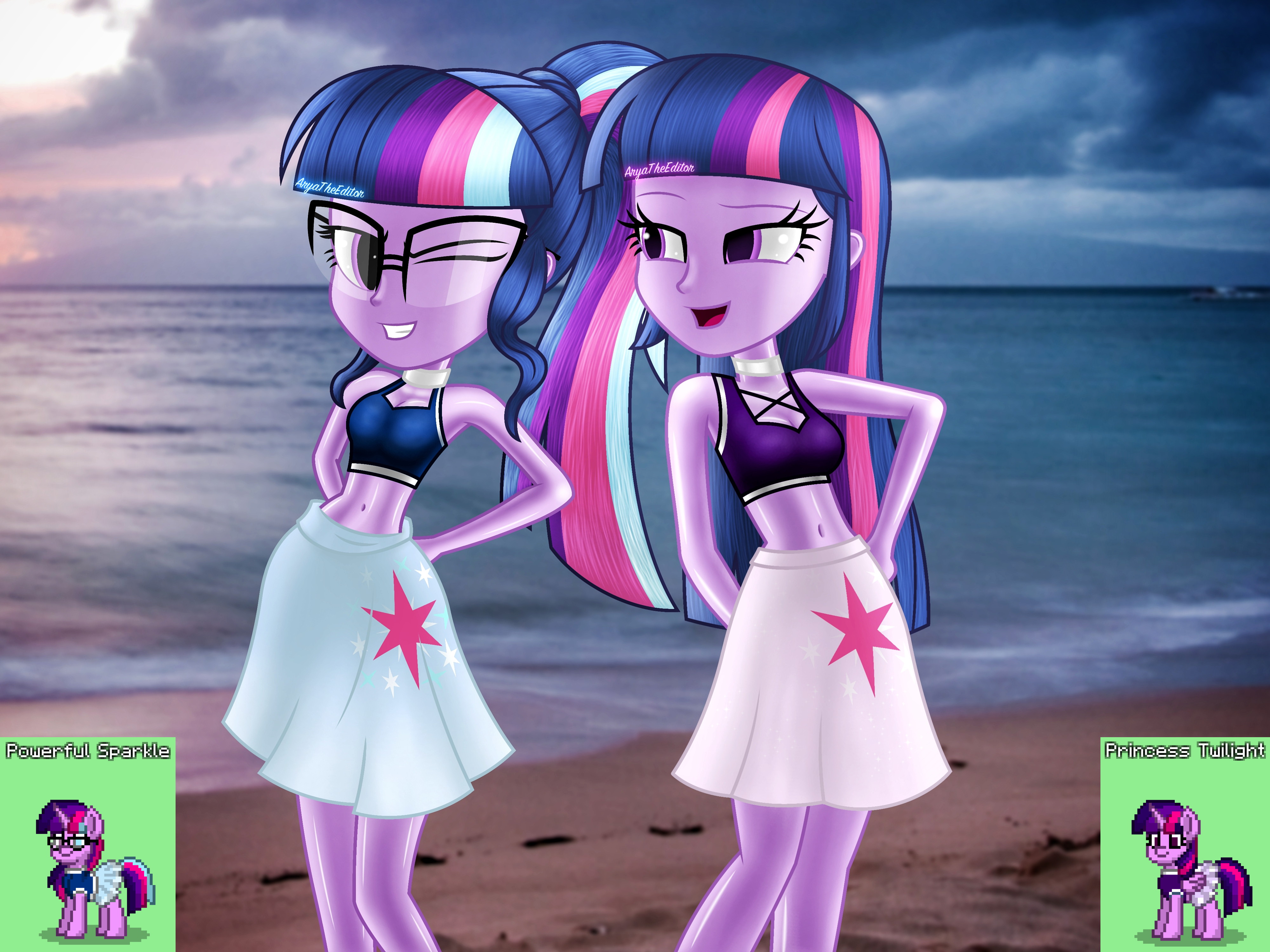 2281465 - safe, artist:aryatheeditor, derpibooru import, sci-twi, twilight  sparkle, twilight sparkle (alicorn), alicorn, pony, unicorn, pony town,  equestria girls, beach, belly, belly button, bikini, bikini top, clothes,  cutie mark, cutie mark on