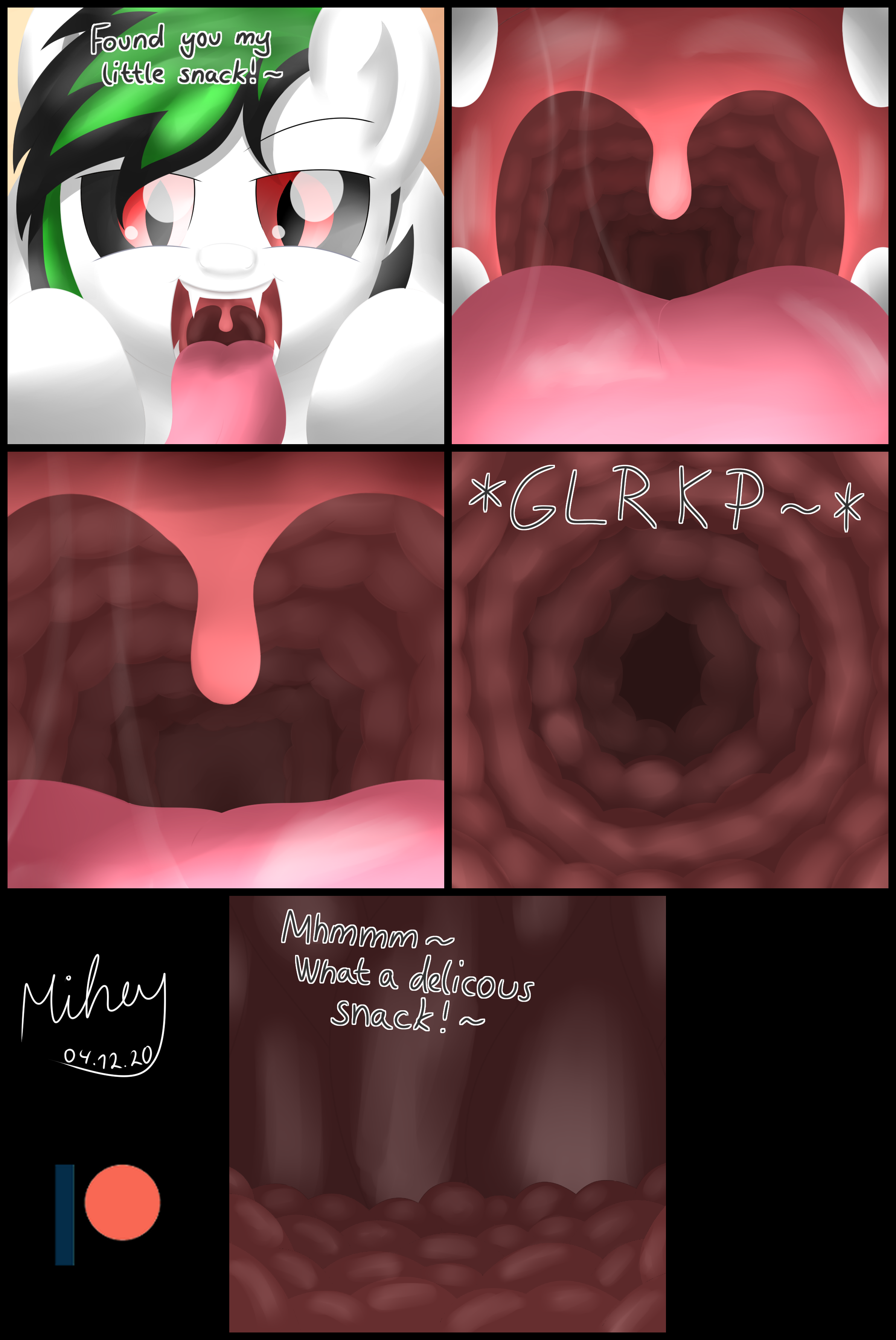 2302929 - suggestive, artist:mihaynoms, derpibooru import, oc, oc:bloody  snow, comic, internal shots, offscreen character, pov, safe vore,  salivating, soft vore, vore - Twibooru