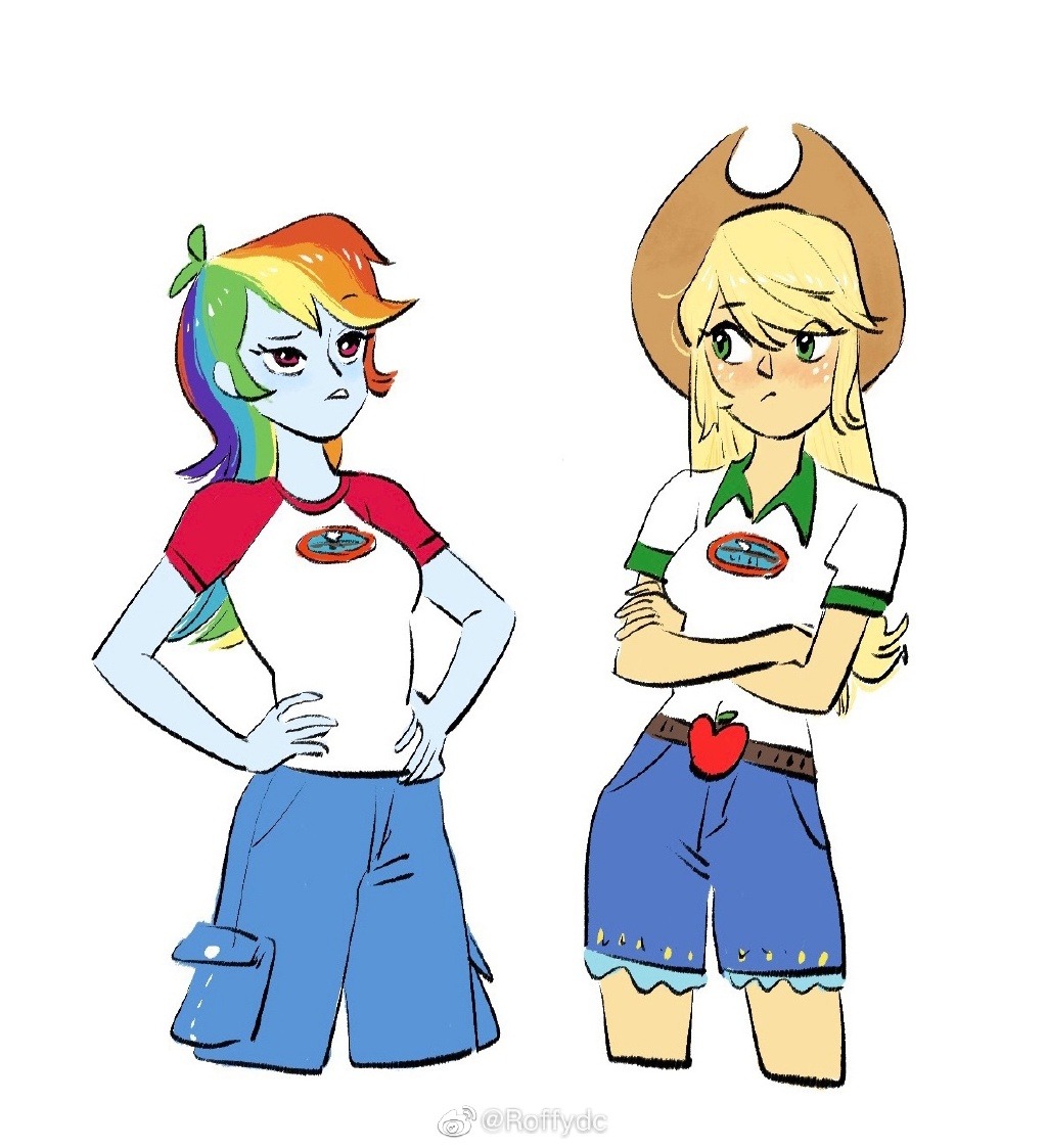 2537224 - safe, artist:yuan-rino, applejack, rainbow dash, equestria girls,  g4, anime, female, lesbian, ship:appledash, shipping - Derpibooru