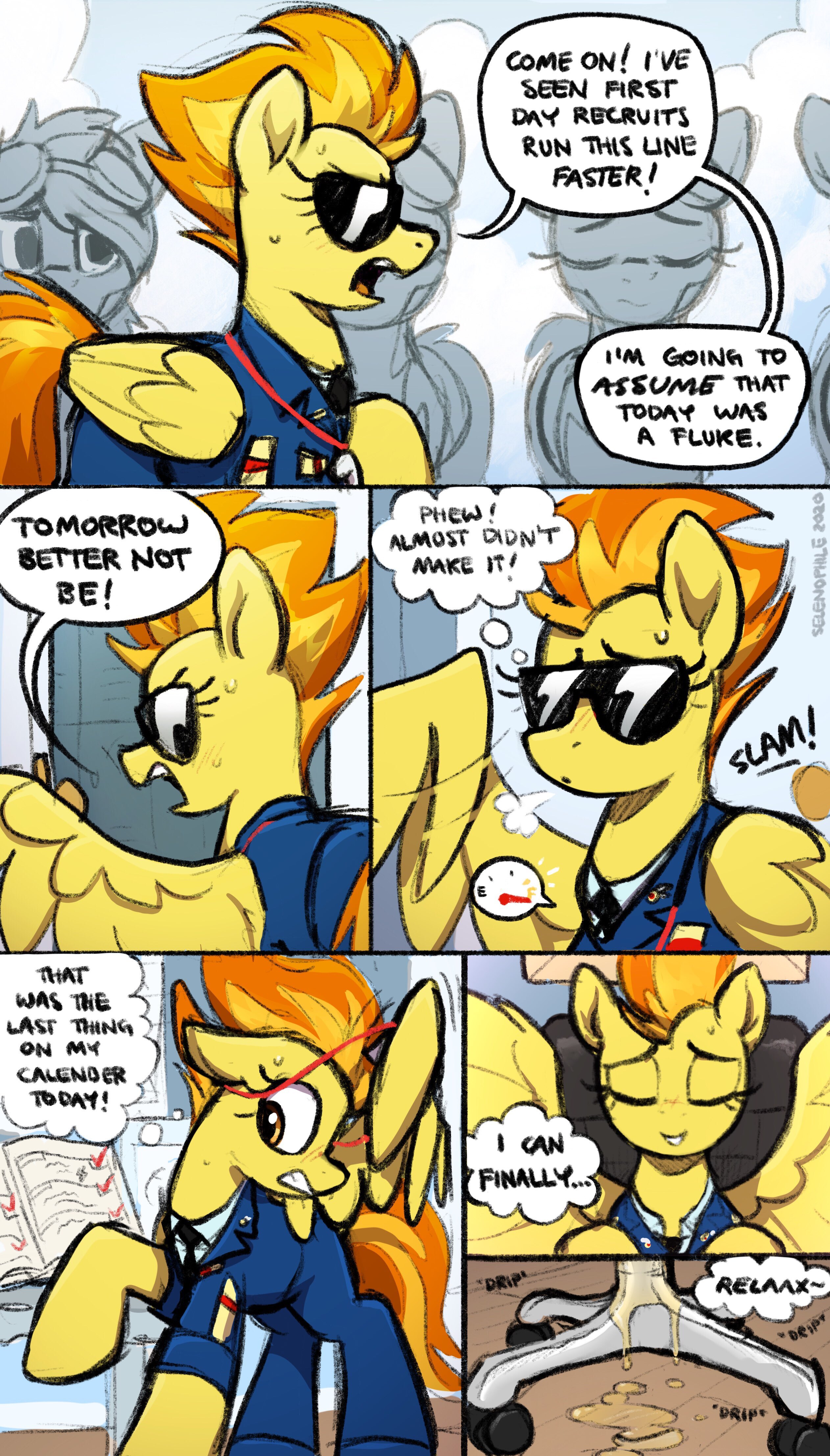 2362420 - questionable, artist:selenophile, derpibooru import, spitfire,  pegasus, pony, comic, desperation, dialogue, female, fetish, floppy ears,  image, jpeg, leaktober, leaktober 2020, mare, need to pee, omorashi, peeing  in pants, pissing, potty ...