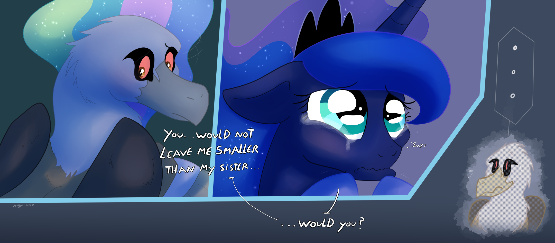 2475033 - artist needed, questionable, derpibooru import, princess celestia,  princess luna, oc, alicorn, gryphon, pony, ..., canon x oc, comic, crying,  image, interspecies, looking back, png, preglestia, pregluna, pregnant,  pregnant sex, puppy