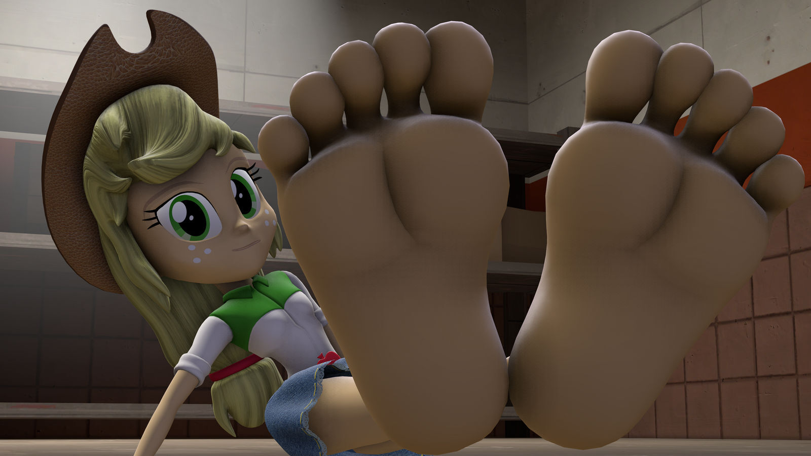 2520969 - suggestive, artist:theerobstar, derpibooru import, applejack,  equestria girls, barefoot, feet, fetish, foot fetish, foot focus, image,  jpeg, soles - Twibooru