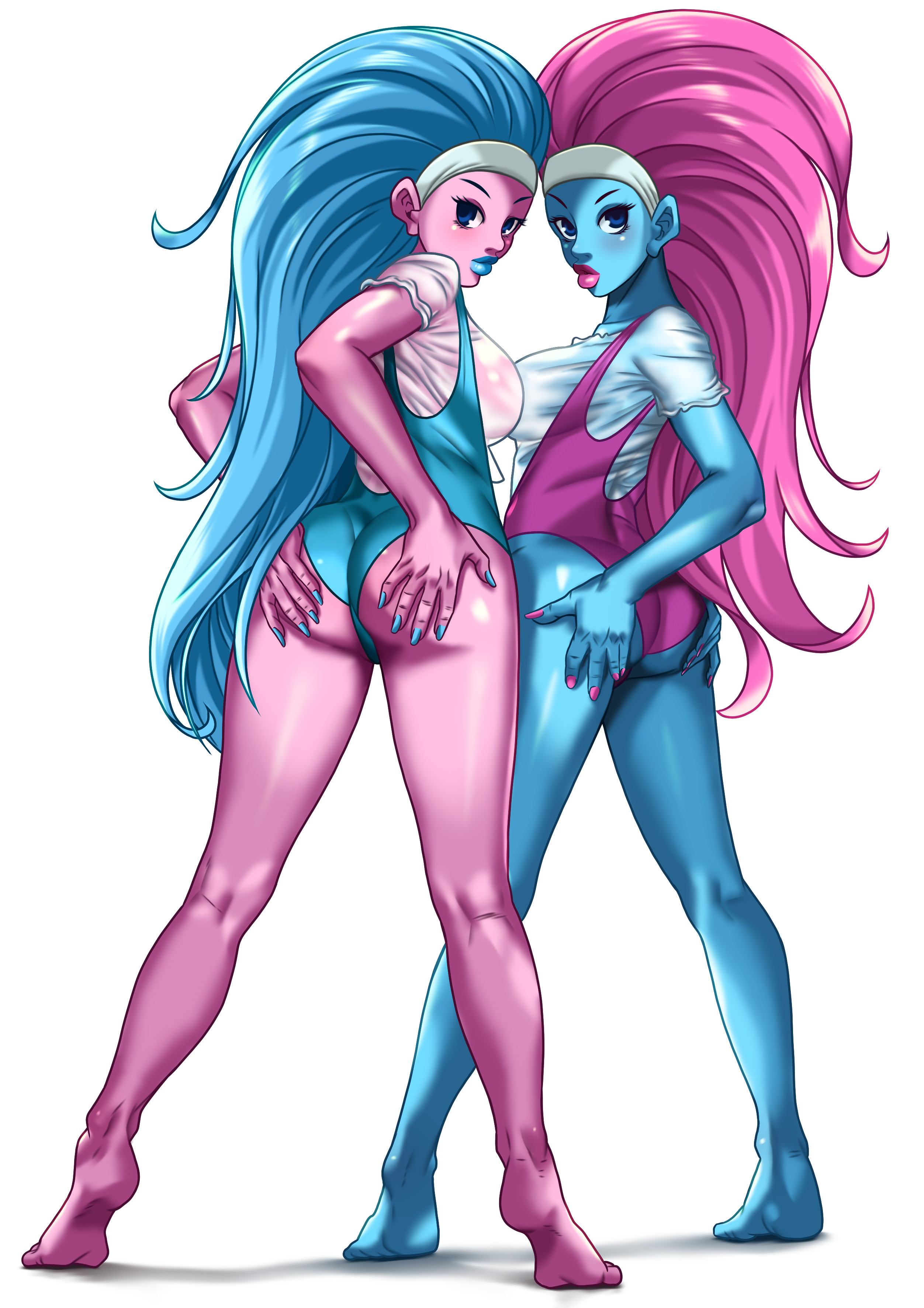 2518434 - suggestive, artist:xkorner, derpibooru import, aloe, lotus  blossom, equestria girls, aloe booty, ass, barefoot, big hair, bikini,  boobs and butt pose, breasts, busty aloe, busty lotus blossom, butt, butt  touch, clothes,