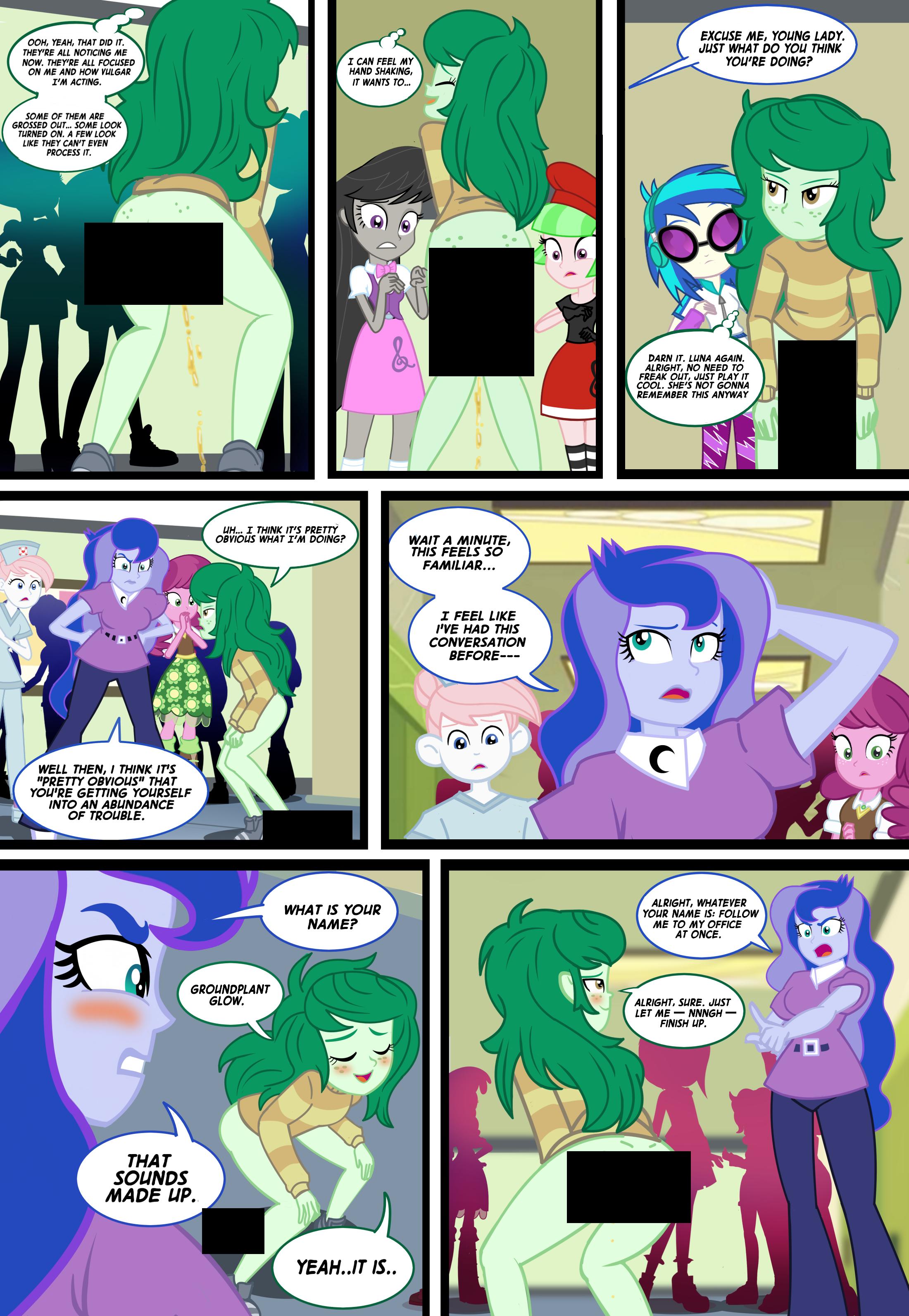 2812031 - questionable, artist:succubi samus, derpibooru import, cheerilee,  nurse redheart, princess luna, wallflower blush, comic:flowering desires,  equestria girls, bottomless, censor bar, censored, clothes, crowd,  dialogue, fetish, image, implied ...