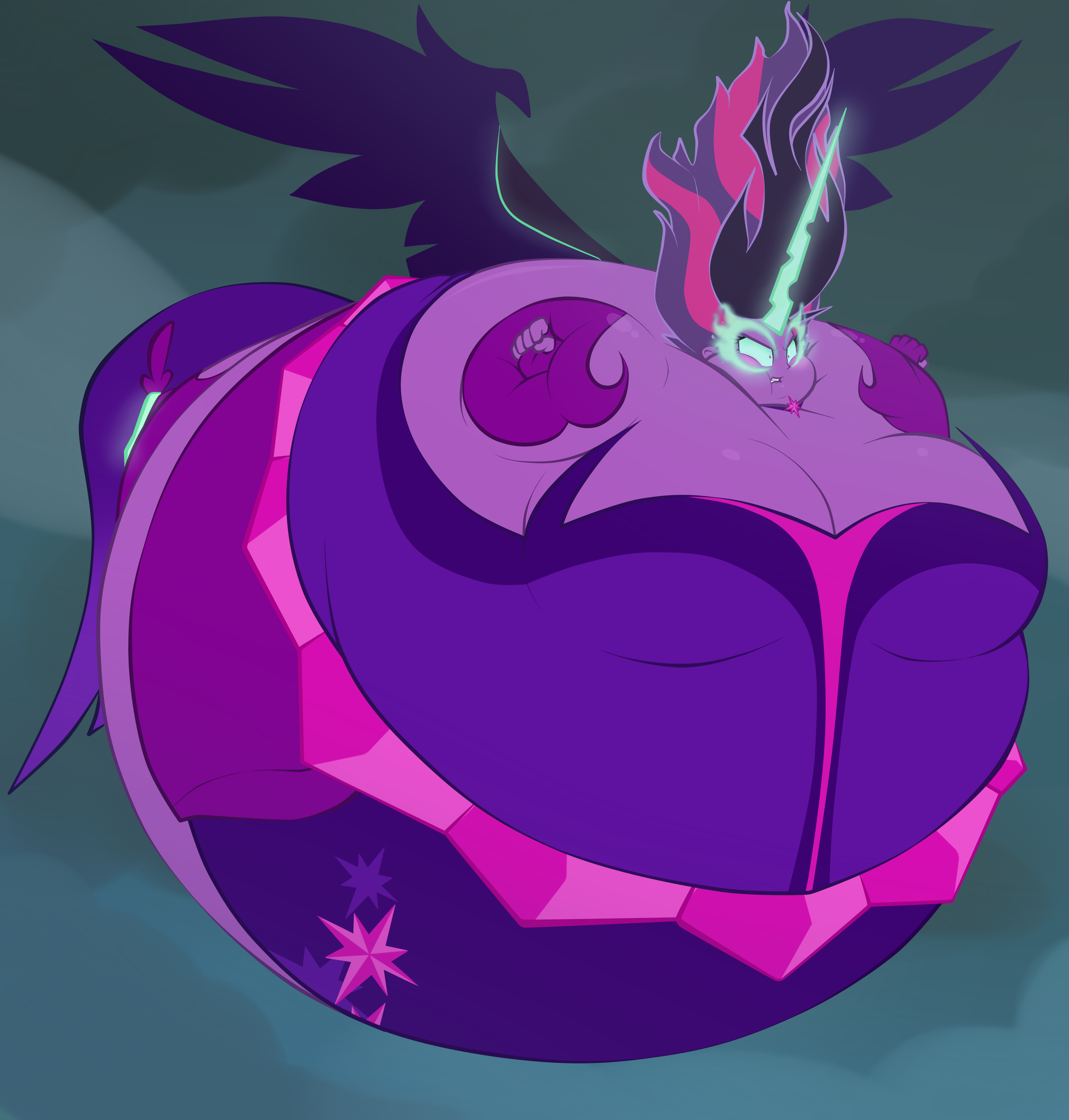 2688890 - questionable, artist:edgeofmind, derpibooru import, twilight  sparkle, equestria girls, image, inflation, midnight sparkle, png - Twibooru