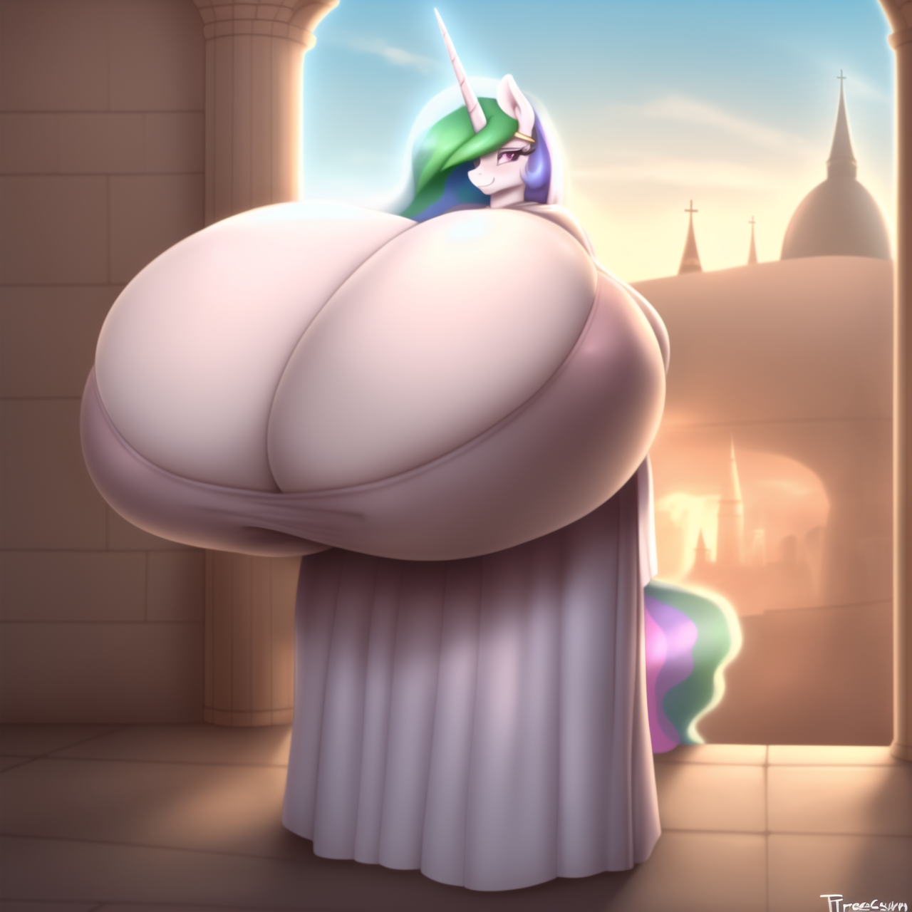Princess Celestia experiencing massive breast and butt expansion